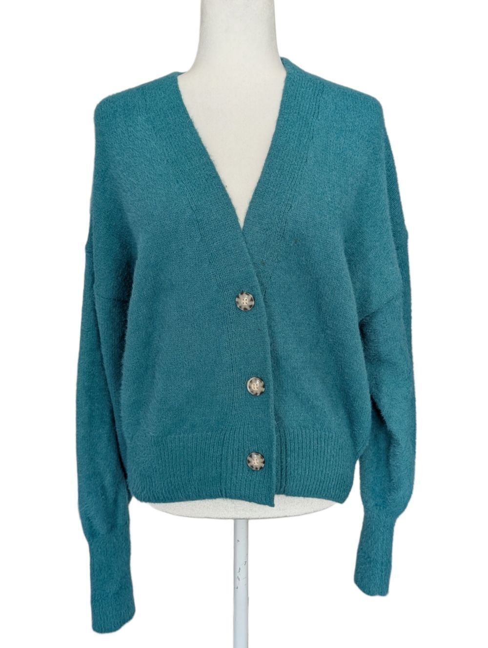 Urban Outfitters Womens Teal Green V Neck Button Front Thea Cardigan Size Small